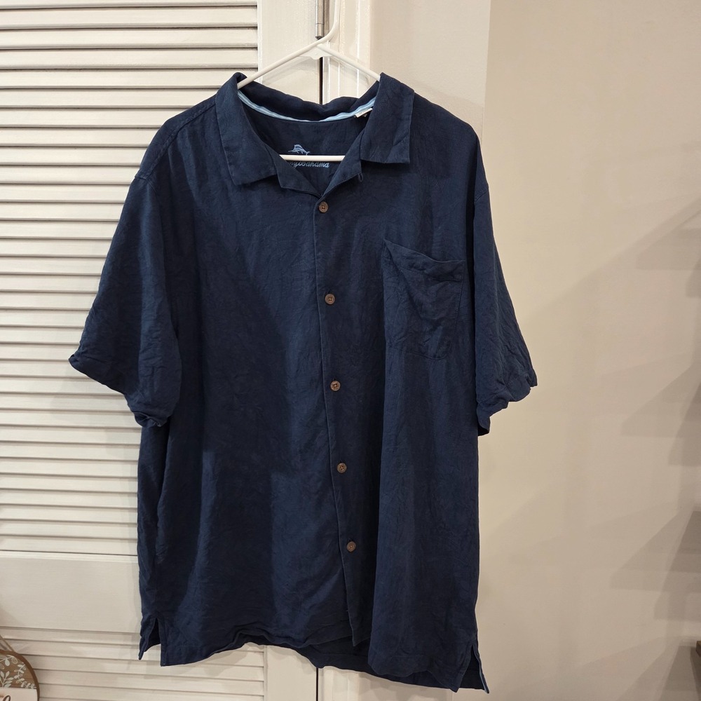 Mens Tommy Bahama 100% Silk Short Sleeve Button Up Navy Shirt Size XXL/TTG